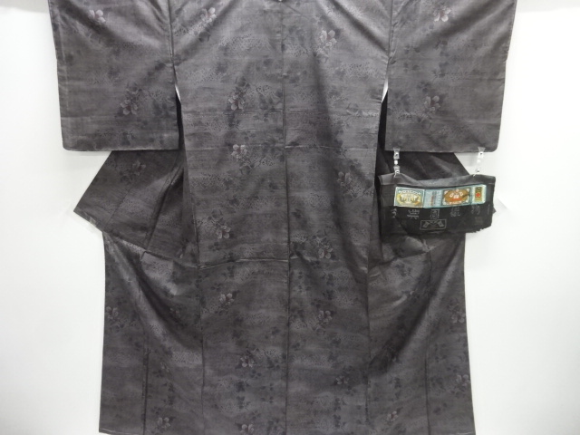 JAPANESE KIMONO / UNUSED / SILK / DORO OSHIMA TSUMUGI / WOVEN FLORAL PLANTS